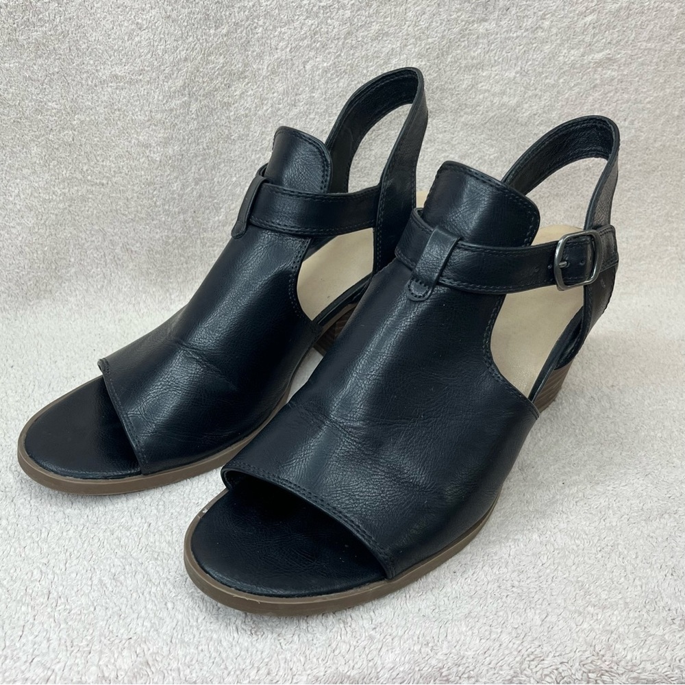Frye & Co Gaia Slingback Heels Sandals Women’s 11 Black Faux Leather Casual Fall - Picture 2 of 11